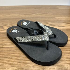 Yellow Box Thong  Flip flop Thong Sandals Heel Bling Size 7.5 Orchid Beaded